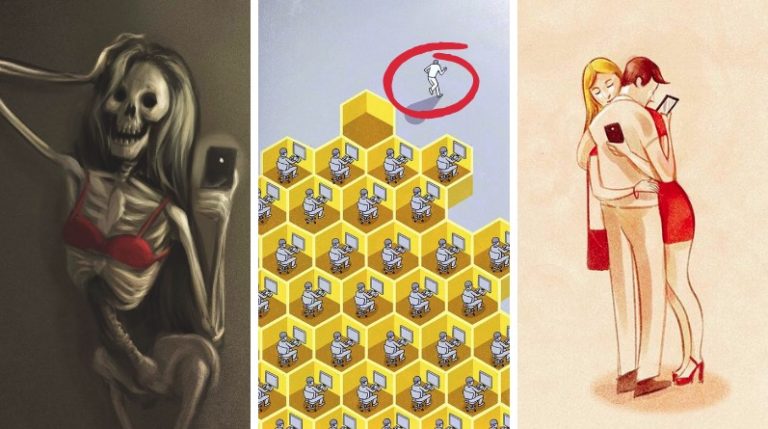 dessins satiriques dérives du smartphone illustrations