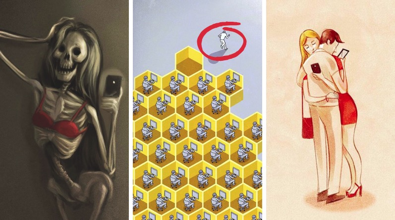 dessins satiriques dérives du smartphone illustrations