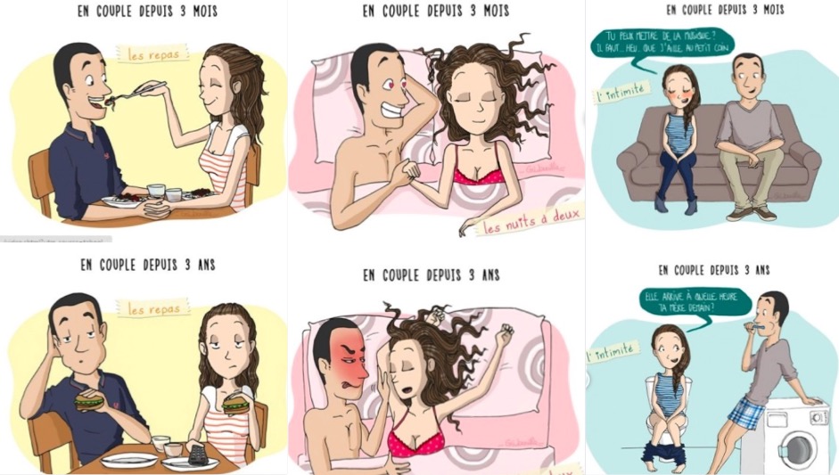 en couple depuis 3 mois vs 3 ans dessins