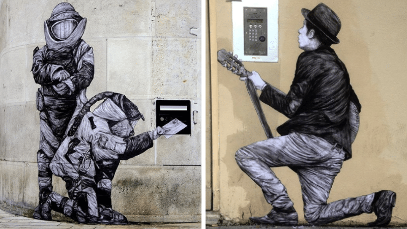 street art urbain paris ville Levalet collages graffiti encre de chine