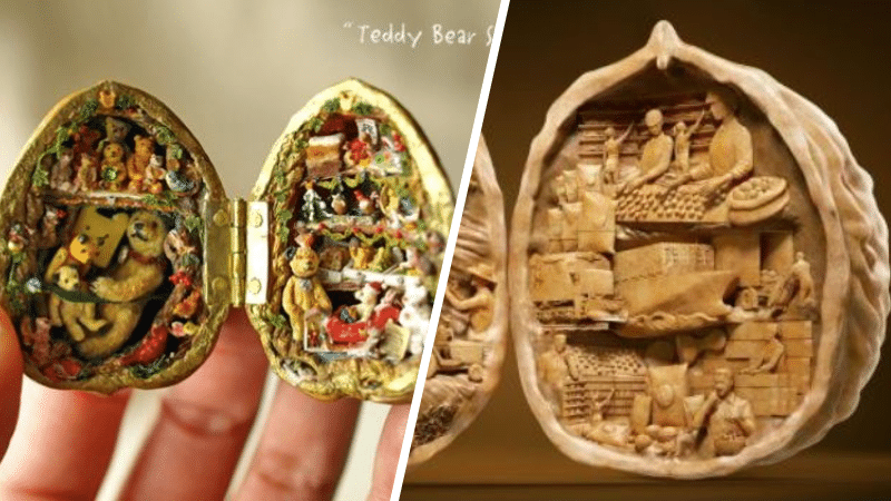 noix œuvres d'art cachés minuscules