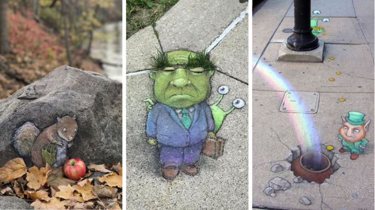 street art David Zinn dessins craie rue